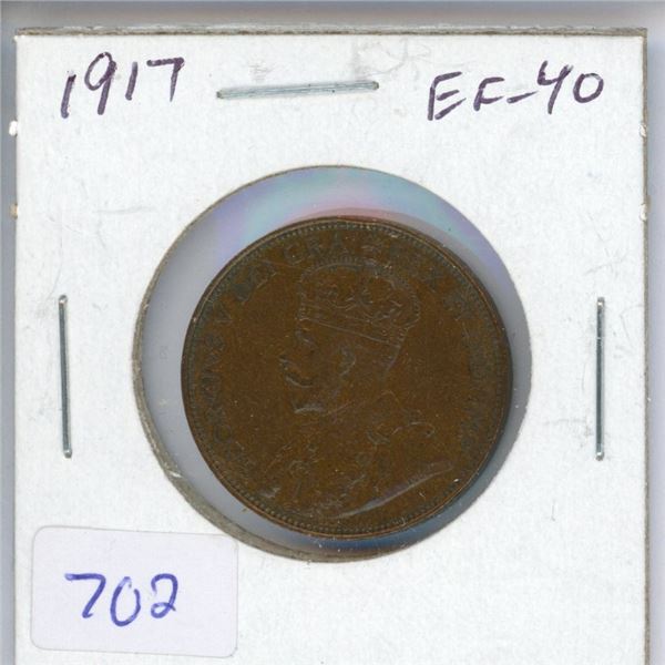 1917 Canadian Large Cent. 8 pearls. Issued during World War I. EF-40.