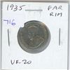 Image 1 : 1935 Far Rim George V Nickel 5 Cents. S is Far from Rim. VF-20.