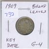 Image 1 : 1909 Broad Leaves Silver 10 Cents. G-4. Key Date.