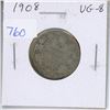 Image 1 : 1908 Canadian Silver 25 Cents. First 25 Cents minted in Canada. VG-8.