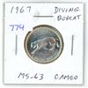 Image 1 : 1967 Diving Bobcat Silver 25 Cents. Rotated Die. MS-63 with Cameo. Scarce.