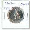 Image 1 : 1967 Canadian Silver 50 Cents. Howling Wolf. One Year Type. MS-63.