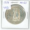 Image 1 : 1958 Canadian Silver Dollar. Commemorates the 100th Anniversary of the Klondike Gold Rush and the es