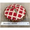 Image 1 : Vintage 11" cherry pie plate/keeper with lid.  No marking, possibly made in Portugal.  Some missing 