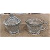 Image 1 : Vintage cut glass, diamond cut covered sugar and creamer set.  No chips or cracks.