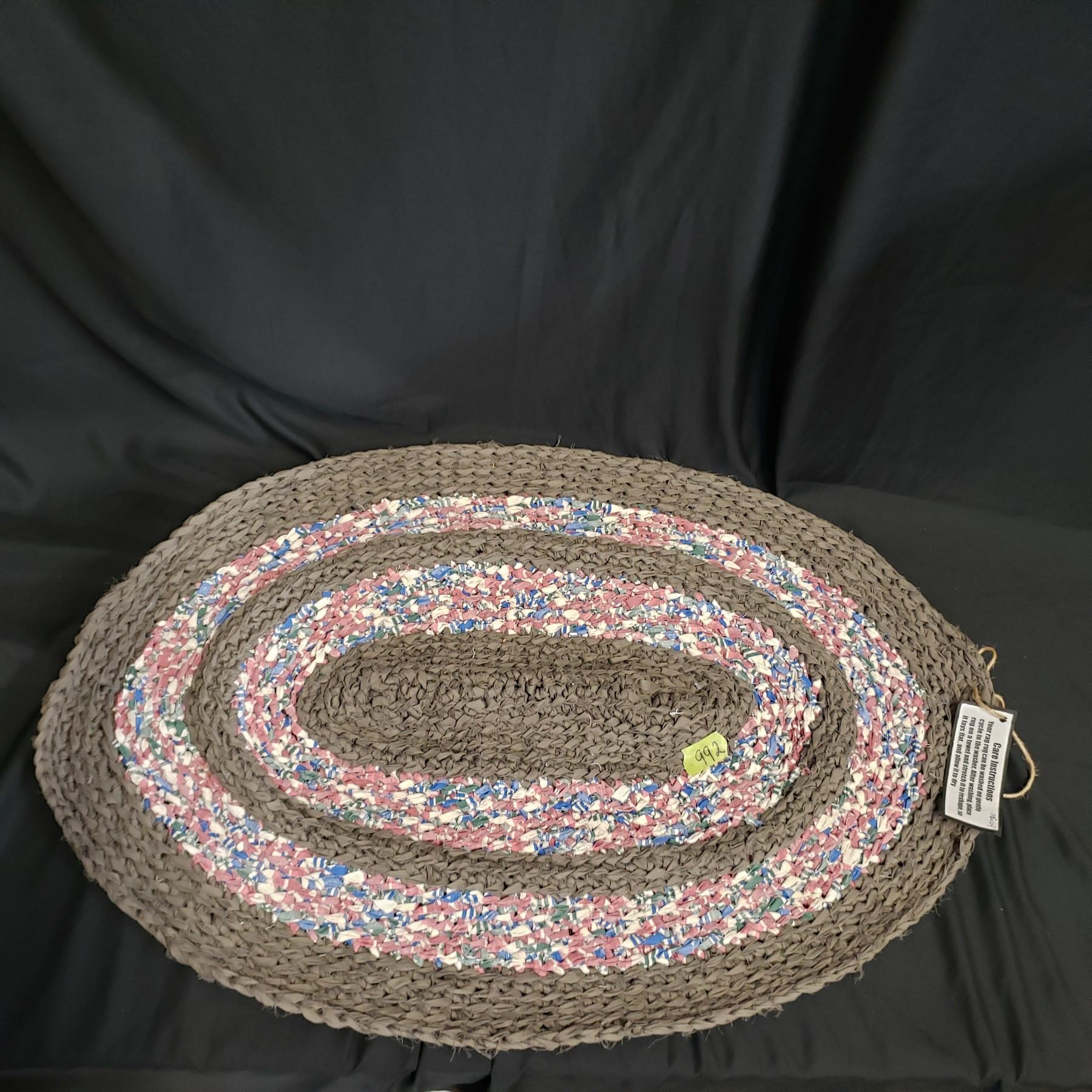 Grey Braided Rag Rug handmade rag rug, gray/red/blue - never used, 32