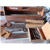 Image 1 : wooden toolbox with saws , files , drill bits