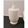 Image 2 : Milk glass lidded grape design dish (chipped corner) & lotion pump.