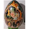 Image 2 : Large Ukrainian wooden egg on Uranium glass stand. Hand painted.