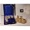 Image 1 : Vintage brass & silver wine service tray & goblets in velvet case. Made in India.