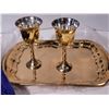 Image 2 : Vintage brass & silver wine service tray & goblets in velvet case. Made in India.