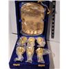 Image 6 : Vintage brass & silver wine service tray & goblets in velvet case. Made in India.