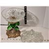 Image 2 : Fancy vintage glass candy dish. Pinwheel design with green prisms.