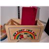 Image 8 : My First Toy box. Wood, velvet lid. Toys, some vintage.