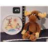 Image 1 : Plush Bullwinkle the moose & vintage Melmac plate.