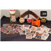 Image 1 : Sports lot. Basketball cards, baseballs, football stands, puck, boomerang.