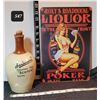 Image 1 : Roxy's Liquor sign & Sanderson's 'Mountain Dew' Scotch bottle. Broken handle.