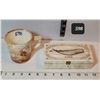 Image 1 : Whale 1793 Engraved, Scrimshaw antique reproduction ox bone & wood bone box. Red clay handmade mug. 