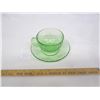 Image 1 : 659. Antique Green Cup and Saucer Uranium Glass Depression Glass Glows Under UV Light