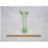 Image 1 : 660. Antique Green Uranium Glass 8 inch Bud Vase Depression Glass Glows Under UV Light