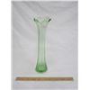 Image 1 : 661. Antique Green Uranium Depression Glass 12 inch Vase Glows Under UV Light
