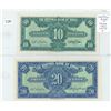 Image 1 : China. Central Bank of China. Lot of 2 notes, both dated 1940, in 10 Cents & 20 Cents denominations.