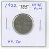 Image 1 : 1922 Canadian Nickel 5 Cents. The first Canadian 5 Cents made of nickel. S is Near the Rim. VF-20.