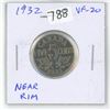 Image 1 : 1932 Canadian Nickel 5 Cents. The S is Near the Rim. VF-20.