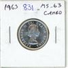 1963 Canadian Silver 25 Cents. MS-63 with Cameo. Nice lustre.