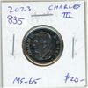 Image 1 : 2023 King Charles III Canadian 25 Cents. The first year of issue for the new king. MS-65. High Grade