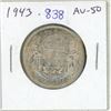 1943 Canadian Silver 50 Cents. World War II issue. AU-50. Nice.