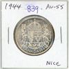 1944 Canadian Silver 50 Cents. World War II issue. AU-55. Nice.