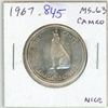 1967 Canadian Silver 50 Cents. Howling Wolf. One Year Type. MS-63 with Cameo. Nice