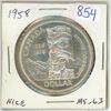 Image 1 : 1958 Canadian Silver Dollar. Totem Pole commemorates the Gold Rush & British Columbia becoming a Cro