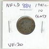Image 1 : Newfoundland. 1941c Silver 10 Cents. Minted in Ottawa because of World War II. VF-20.