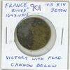 Image 1 : France. Louis XIV Jeton. The king ruled from 1643 – 1715. Rev: Victory with flag, cannon be
