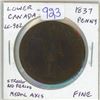 Image 1 : Lower Canada 1837 Penny pre-Confederation Token. Quebec Bank. Strong Ground. Period. Medal Axis. LC-