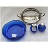 Image 3 : S.P. & Cobalt blue serving dish, w/ salt n pepper shakers