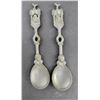 Image 2 : Set of 6 Pewter Dutch spoons, on wooden rack - Holland