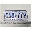 Image 1 : 1979 Ontario license plate - C58-779
