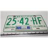 Image 2 : British Colombia license plate - 25-42-HF