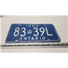 Image 2 : 1969 Ontario license plate - 83-39L