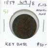Image 1 : 1859 W9/8 Canadian Victorian Large Cent. Medal Axis with 9/8. F-12. Key Date.