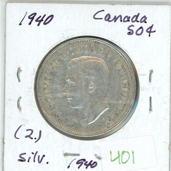 1940 Canadian silver 50 cent coin