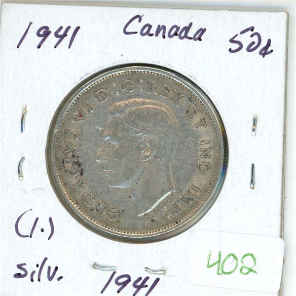 1941 Canadian silver 50 cent coin