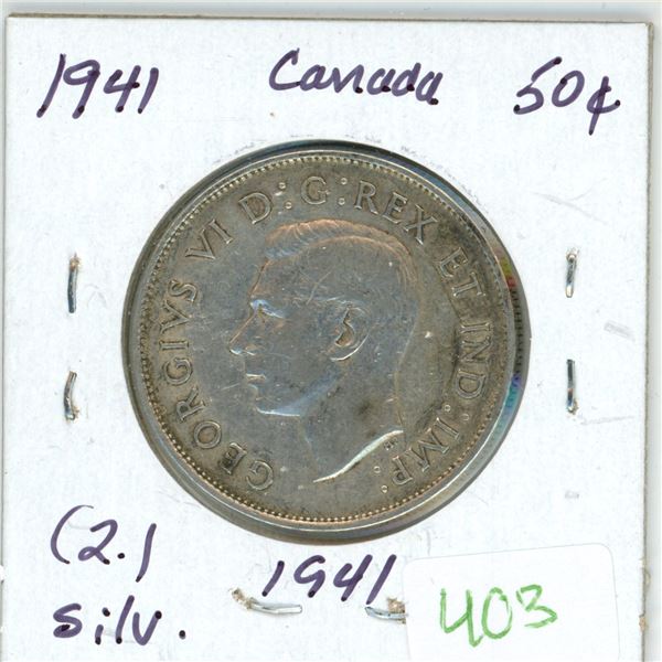 1941 Canadian silver 50 cent coin