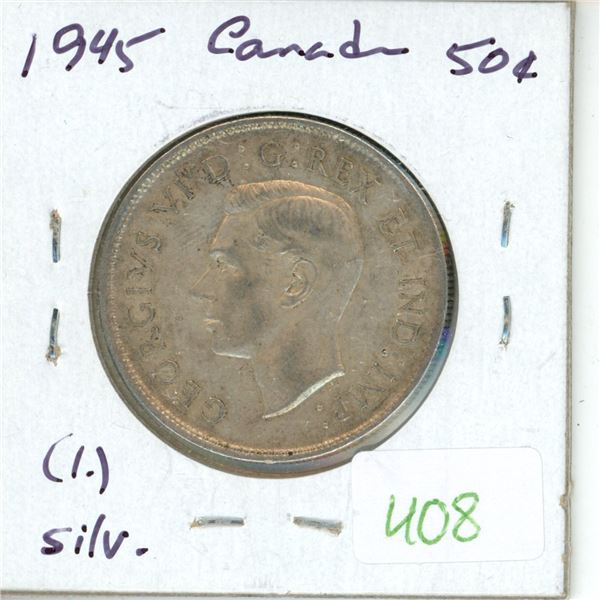 1945 Canadian silver 50 cent coin