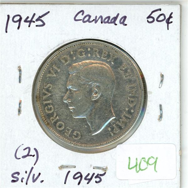 1945 Canadian silver 50 cent coin