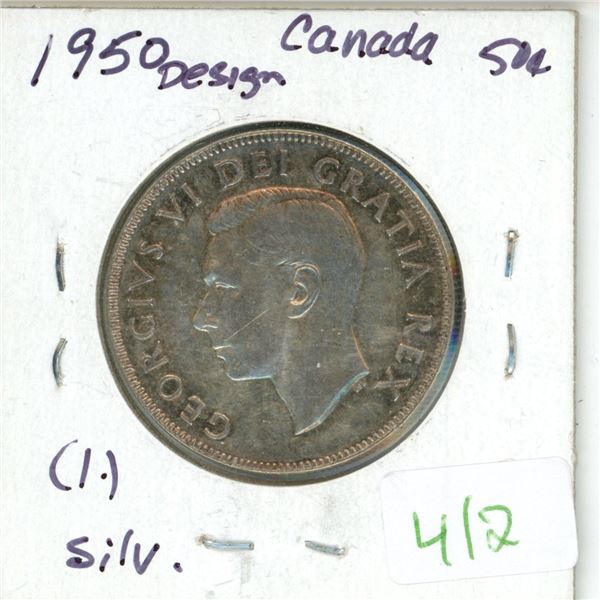 1950 Canadian silver 50 cent coin