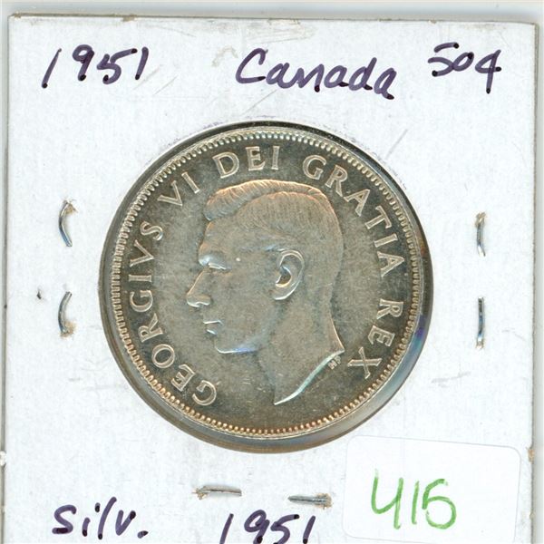 1951 Canadian silver 50 cent coin